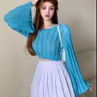 Long-sleeve Cut-out Ruched Knit Top