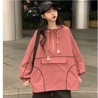 Contrast Trim Hooded Half-zip Jacket