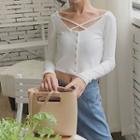 Plain Slim-fit Long-sleeve Cropped T-shirt