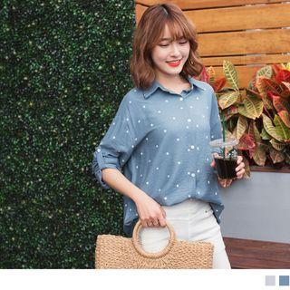 Dot Print Long Sleeve Blouse