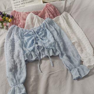 Off-shoulder Drawstring Chiffon Crop Top