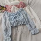 Off-shoulder Drawstring Chiffon Crop Top