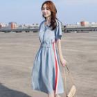 Contrast Trim Short-sleeve Zipper A-line Dress