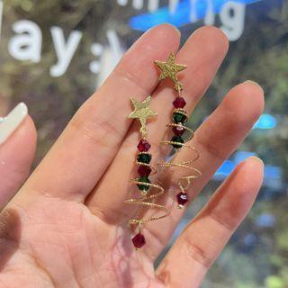 Spiral Christmas Tree Faux Crystal Alloy Dangle Earring 1 Pair - Gold - One Size
