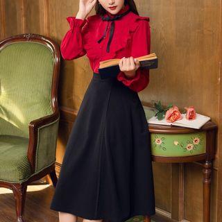 Stand Collar Ruffle-trim Shirt