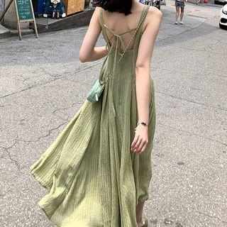 Tie Back Midi Spaghetti Strap Dress