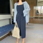 Long-sleeve Shirt / Spaghetti Strap Midi Dress