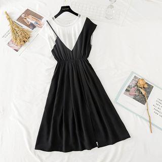 Asymmetric Panel Slit-front Chiffon Midi Dress