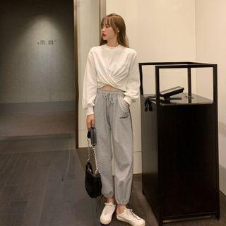 Long-sleeve Plain Cropped Top / Sweatpants