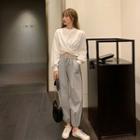 Long-sleeve Plain Cropped Top / Sweatpants