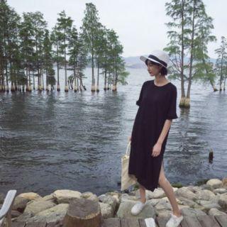 Elbow Sleeve Side Split Short Sleeve T-shirt Dress