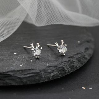 925 Sterling Silver Rhinestone Deer Stud Earring 1 Pair - Earrings - Deer - One Size