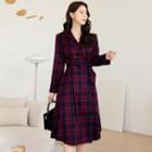 Double-breasted Plaid Shirtdress With Sash