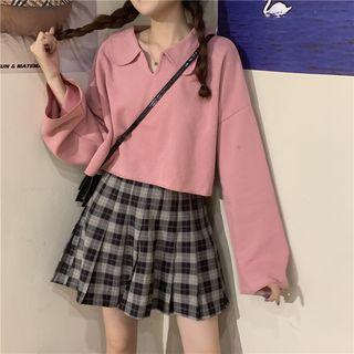 Long-sleeve Peter Pan Collar Plain Top