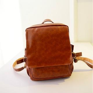 Faux-leather Plain Backpack