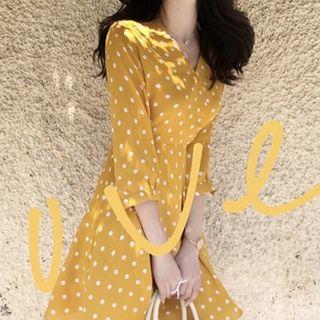 Polka Dot V-neck Chiffon Long-sleeve Dress