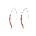 Sterling Silver Simple Geometric Earrings With Red Austrian Element Crystal Silver - One Size