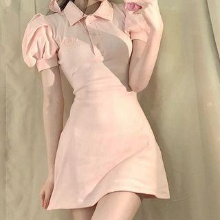 Puff-sleeve Polo Shirt Dress