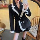 Double Breasted Lace Trim Corduroy Coat
