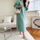Puff-shoulder Long Shift Dress
