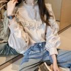 Stand-collar Lace Balloon-sleeve Blouse