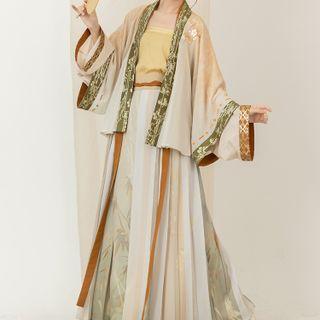 Traditional Chinese Set: Open Front Jacket + Top + Skirt