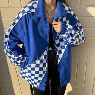 Stand Collar Checkerboard Jacket