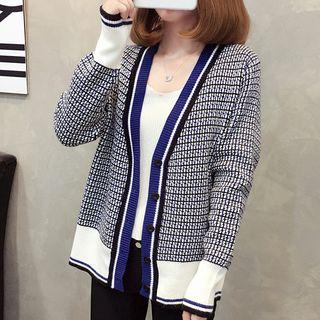 Contrast-trim Plaid Cardigan