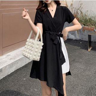 Short-sleeve Pleated Mini A-line Dress