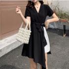 Short-sleeve Pleated Mini A-line Dress