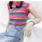 Striped Sleeveless Knit Top / Inset Shorts A-line Skirt