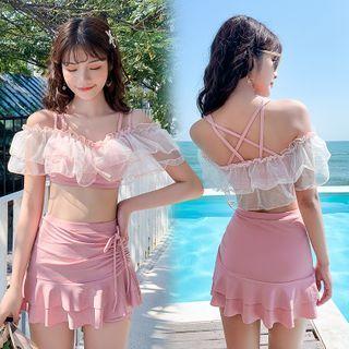 Set: Mesh Panel Swim Top + Drawstring Skirt