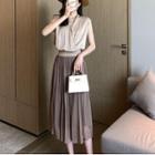 Set: Cap-sleeve Blouse + Midi A-line Skirt