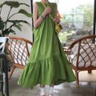 Sleeveless Plain Crew-neck Loose-fit Long Dress Green - One Size