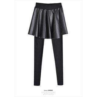 Inset Faux-leather Flare Skirt Leggings