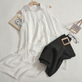 Set: Sleeveless Long Shirt + High Waist Shorts