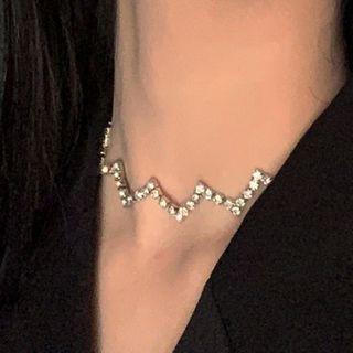 Rhinestone Zigzag Choker 0386a - Necklace - One Size