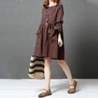 Plain Round-neck Bell-sleeve Dress