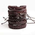 Set Of 6: Genuine Leather & Wax Cord Bracelet (various Designs) Set Of 6 - One Size
