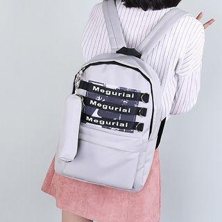 Set: Lettering Strap Oxford Backpack + Pouch