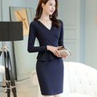 V-neck Long-sleeve Peplum Dress