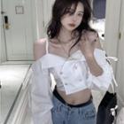 Off-shoulder Double-breasted Cropped Blouse
