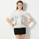 Puff-sleeve Embroidered Blouse