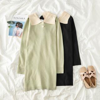 Contrast Collar Long Sleeve Knit Dress