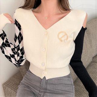 Asymmetrical Cold-shoulder Cardigan Black & White - One Size