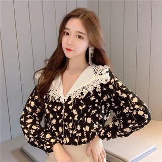 Floral Print Long-sleeve Blouse As Shown In Figure - One Size