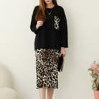 Pocket T-shirt & Leopard Skirt Set