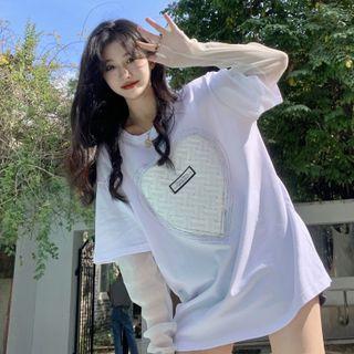 Elbow-sleeve Heart Accent T-shirt / Arm Sleeves / Set