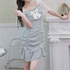 Short-sleeve Mock Two Piece Bow A-line Dress