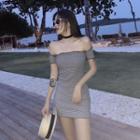 Off Shoulder Plain Mini Dress